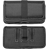 Eaglecell Nylon Cellphone Holster for iPhone SE (2020/2022), 7,8,11 Pro,12 13 14 15 16 17 Samsung Galaxy s23 s24 s25 - Horizontal Case Canvas Waist Carrying Pouch with Belt Clip/Loops, Black
