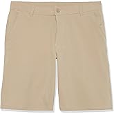 Izod Boys' School Uniform Flat Front Khaki Shorts, Moisture Wicking Performance Fabric, Wrinkle & Fade Resistant