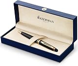 Waterman Expert Ballpoint Pen Gloss Black Gold Trim Medium Blue Ink Gift Box view 1