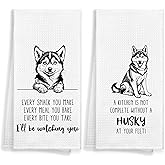 WAITPI Funny Husky Dog Kitchen Towels Set of 2 Decor Gifts for Women Dog Lovers Owners Mom, Cute Every Sanck You Make Decorative Kitchen Dish Hand Tea Towels for Bathroom Home Drying 16x24 Inch