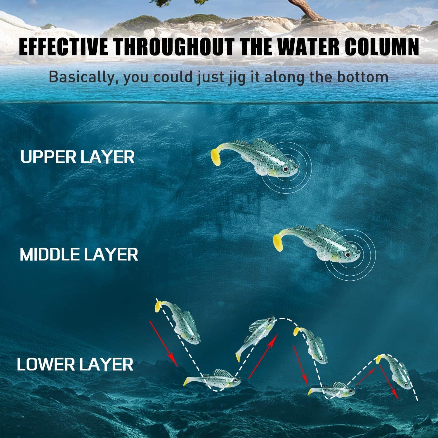 TRUSCEND Fishing Lures for Bass Trout Jighead Lures Paddle Tail Swimbaits Soft Fishing Baits Freshwater Saltwater Jigging Bass Fishing Lures : Sports & Outdoors