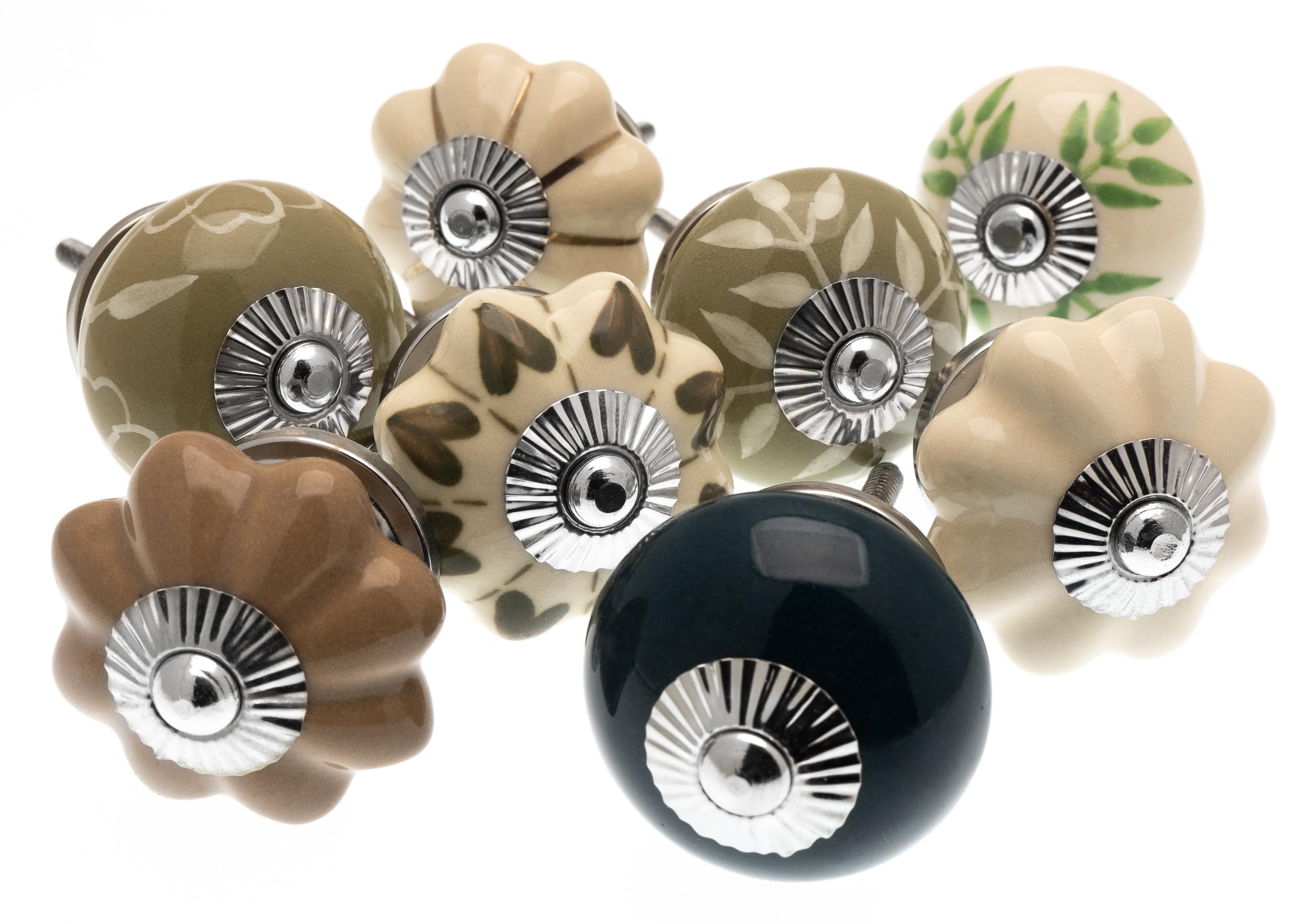 Mango Tree Vintage Cupboard Knob – Decorative Dark Green, Cream and Sage Green with Patterns Drawer Pull and Ceramic Door Handle – Elegant Hardware Set of 8