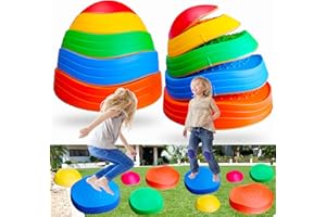 MEANHDAG 10 PCS Balance Stepping Stones for Kids, Obstacle Course Play Outdoor Backyard Activities Equipment Helps Build Children's Coordination and Confidence, Non-slip Surface and Edging