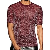 WDIRARA Men's Glitter Mesh Sheer T Shirt Rave See Through Shirt Short Sleeve Top Tee