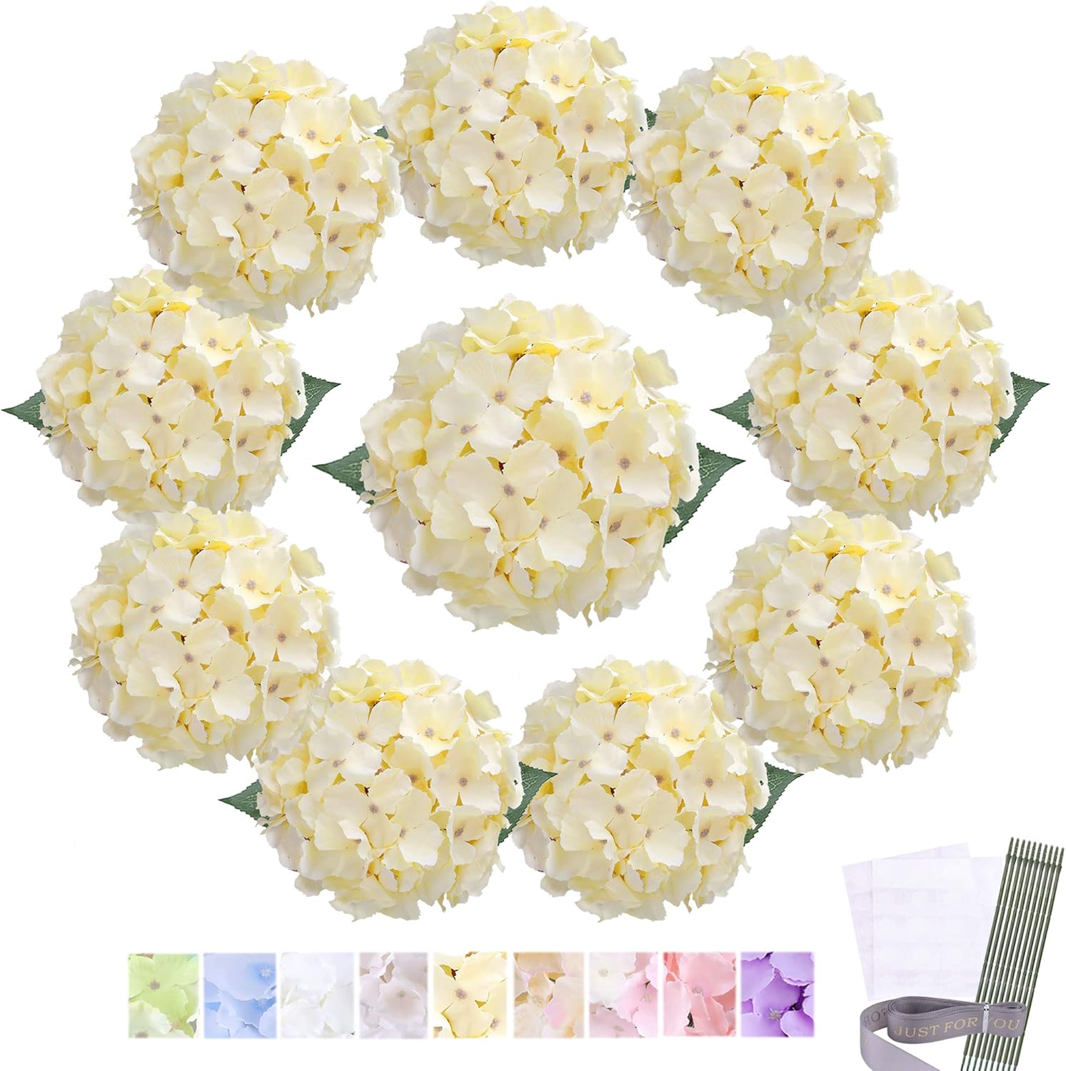 Trimgrace Hydrangea Silk Flowers Heads 10 PCS with Stems