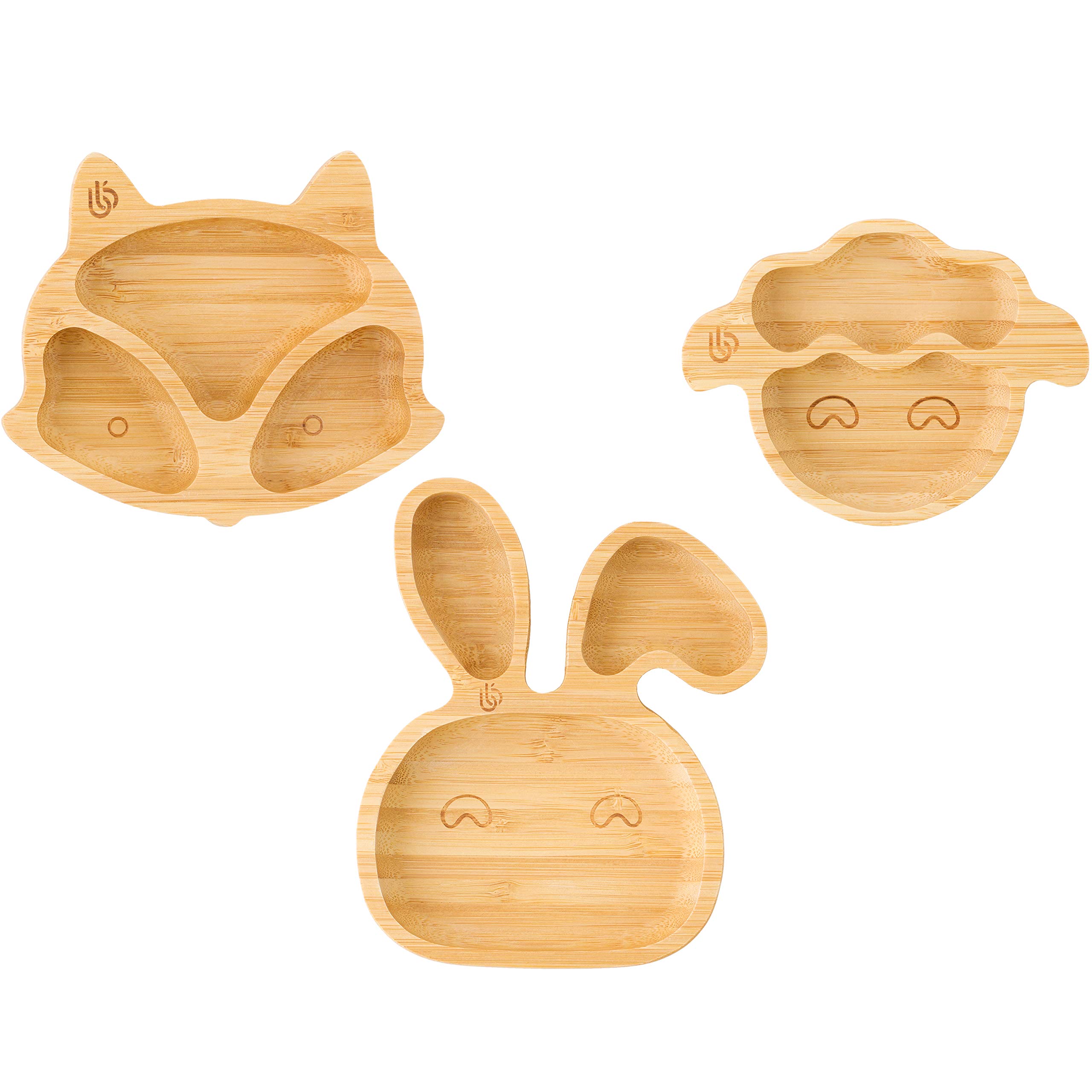 bamboo bamboo ® Baby Plate– Kids and Toddler Bamboo Plate for Babies | Non-Toxic | Cool to The Touch | Ideal for Baby-Led Weaning (Trio of Mini Fox, Bunny, Lamb Plates)