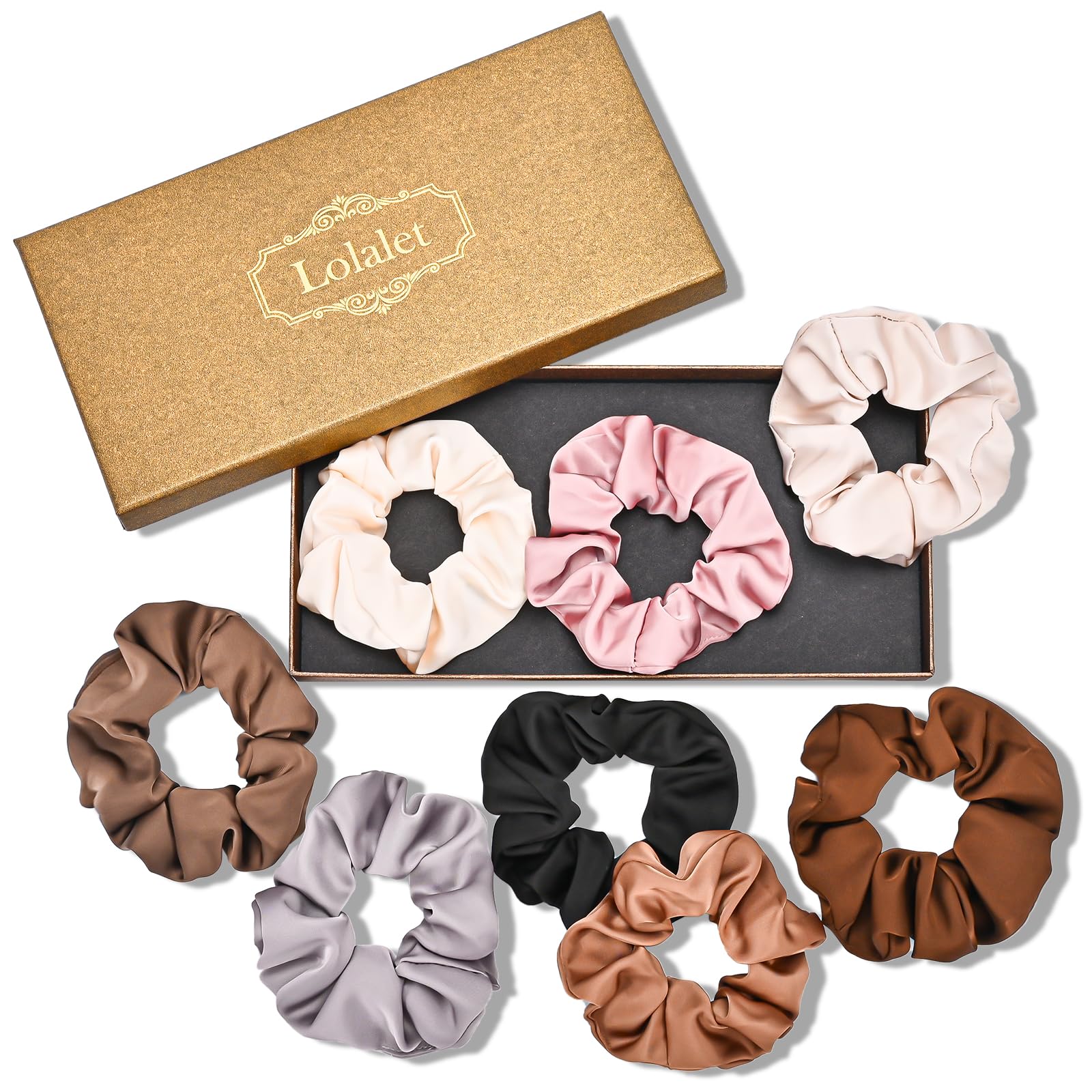 Lolalet Hair Scrunchies Satin Scrunchies for Women, Soft Hair Ties Scrunchy Cute Ponytail Holder Hair Accessories with Elastic Hair Bands for Girls Thick Thin Curly Hair -8 Pack, Style E — image 1