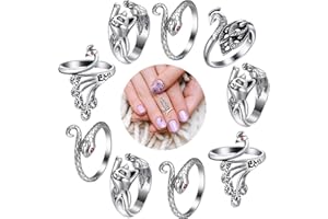 HICARER 10 pcs Adjustable Knitting Loop Crochet Ring Cat-Shaped Snake-Shaped Open Ring Yarn Guide Metal Knitting Thimbles Adjustable Braided Ring Crochet Accessories for DIY