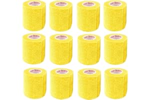 PRAIRIE HORSE SUPPLY 2 Inch Vet Wrap Tape Bulk (Yellow) (Pack of 12) Self Adhesive Adherent Adhering Flex Bandage Grip Roll for Dog Cat Pet Horse