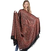 Exotic India Reversible Jamawar Shawl with Woven Paisleys - Wool
