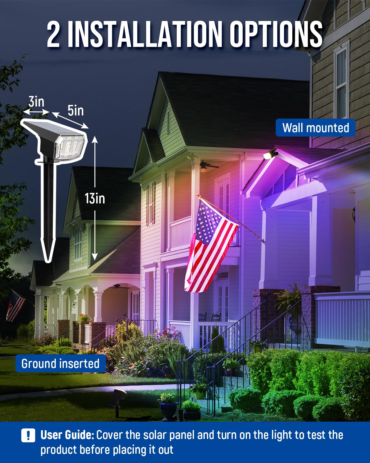 AUDERWIN Solar Spot Lights Outdoor, 9 Lighting Modes RGB, Solar Lights Outdoor Waterproof IP65, 63 LED Landscape Spotlights for Holiday Decorations