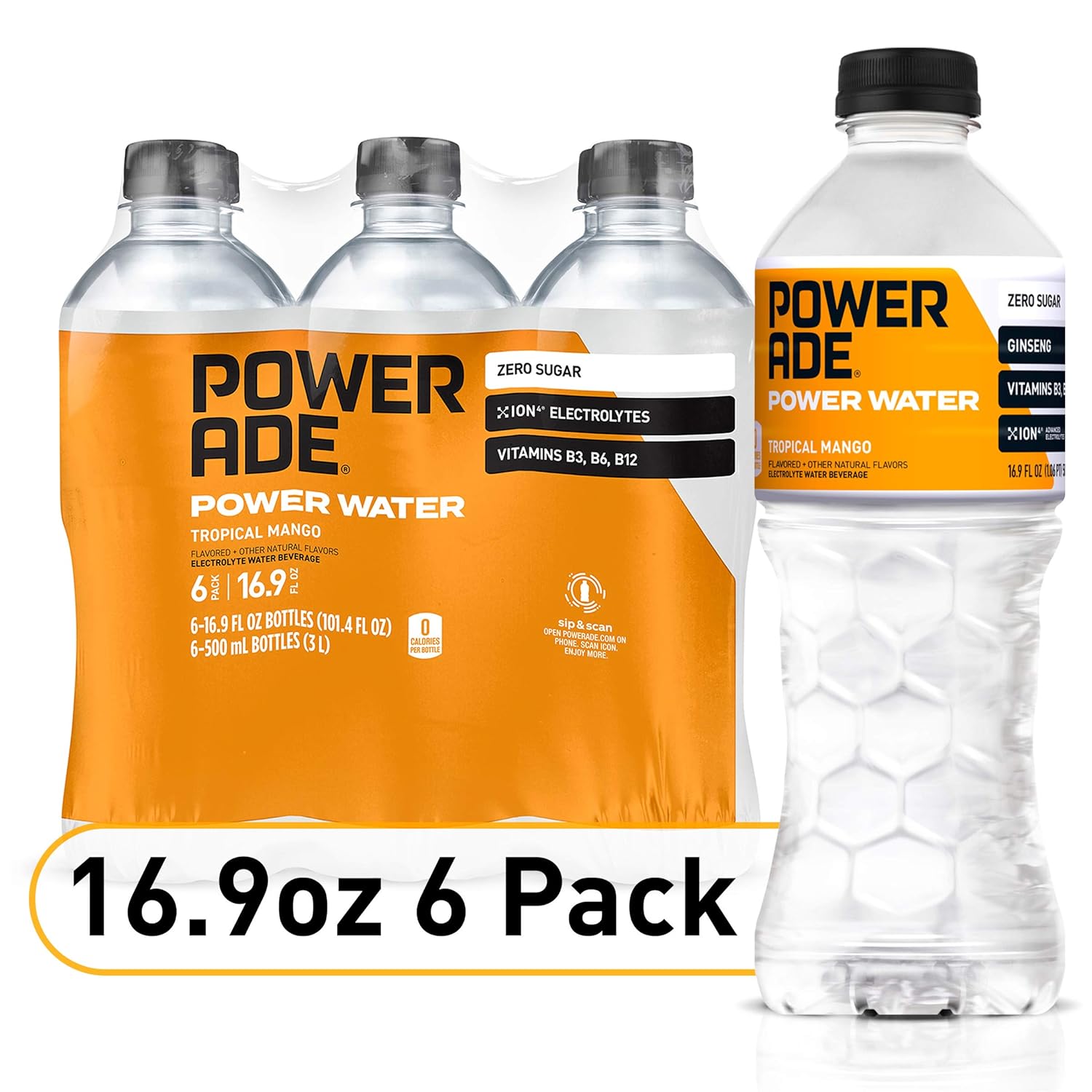 POWERADE Power Water, Tropical Mango, Zero Sugar Zero Calorie ION4