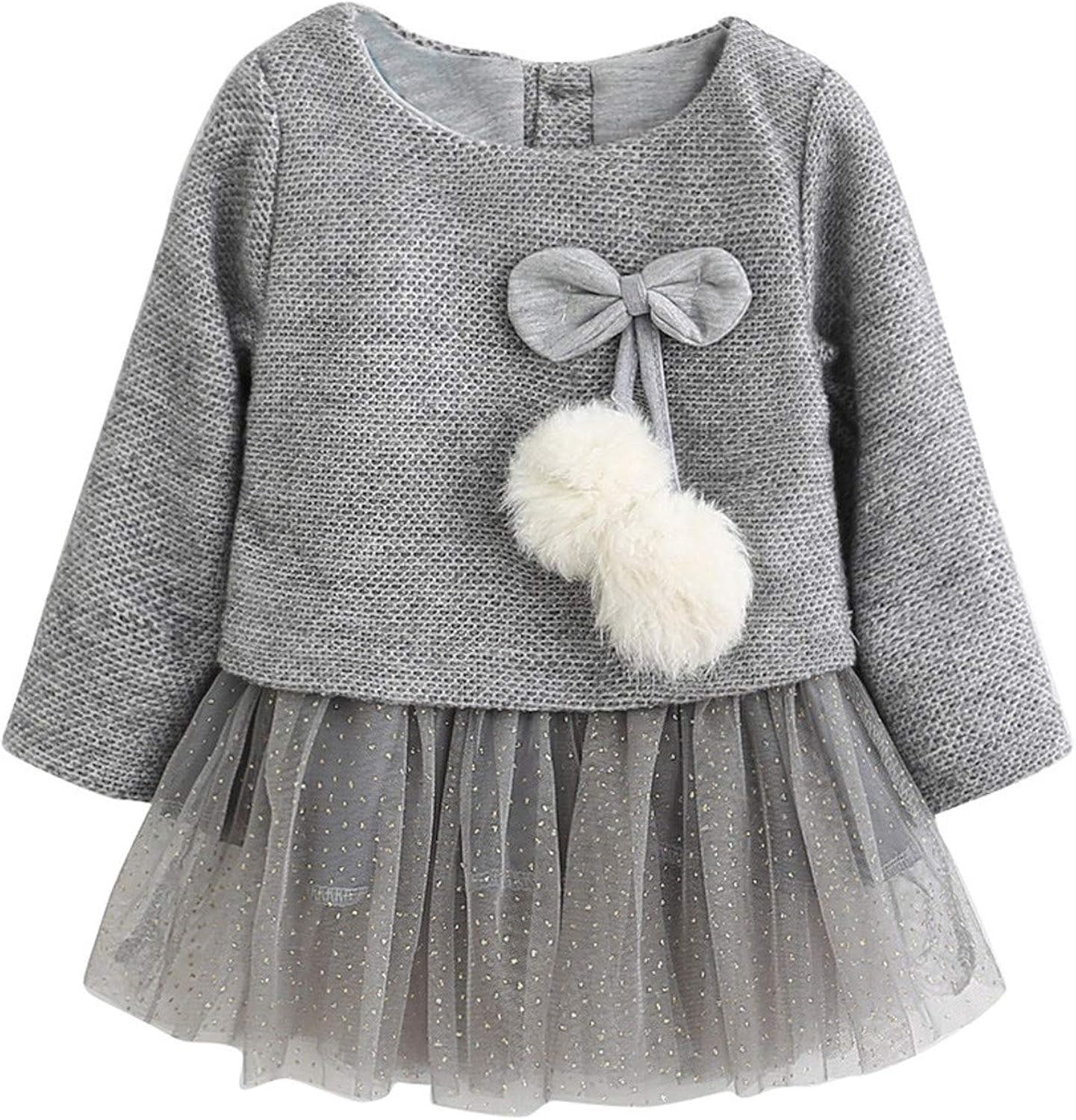 Toddler Baby Girls Long Sleeve Knitted Bow Newborn Tutu