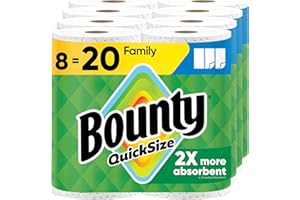 Bounty Quick Size Paper Towels, White, 8 Family Rolls = 20 Regular Rolls (Packaging May Vary)