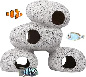 Hamiledyi Resin Cichlids Rock Decor Stackable Aquarium Decoration Caves Small Fish Tank Stone Hideaway Ornaments Betta Hideout Fish Tank Accessories for Aquatic Short Bream Crayfish Breed Play Rest