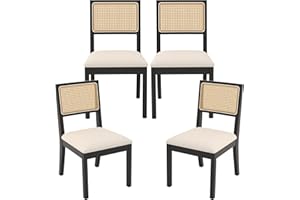 Westice Rattan Dining Chairs Set of 4, Farmhouse Natural Dining Room Chairs with Upholstered Cushion, Wood Armless Chairs for Kitchen/Restaurant, Black