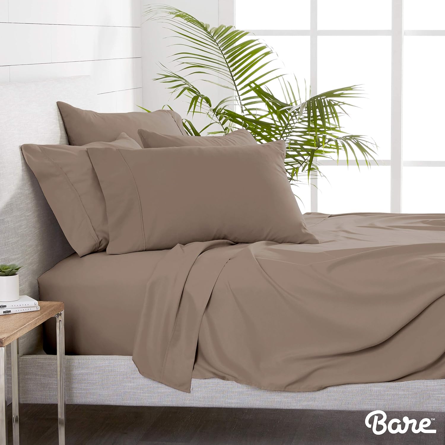 Bare Home 4 Piece 1800 Deep Pocket Bed Sheet Set - Twin Extra Long - Ultra-Soft Hypoallergenic - 2 Pillowcases (Twin XL, Taupe): Home & Kitchen