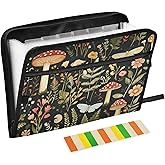 Mushroom Botanical Dragonflies Butterflies Expanding File Folder with Sticky Labels, 13 Pockets Accordion File Folder Document Organizer Expandable Zip File Folder with Zipper Closure