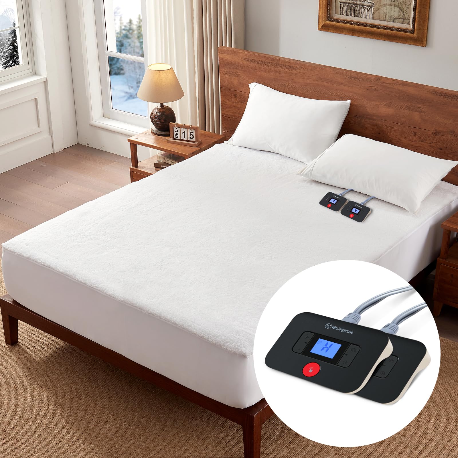 Photo 1 of Westinghouse Queen Size Heated Mattress Pad, Luxury Quilted Electric Bed Warmer with 10 Heat Settings Dual Controller, 1-12H Auto Shut Off, Fit Up to 17" Deep Pocket, Machine Washable, 60x80 Inch