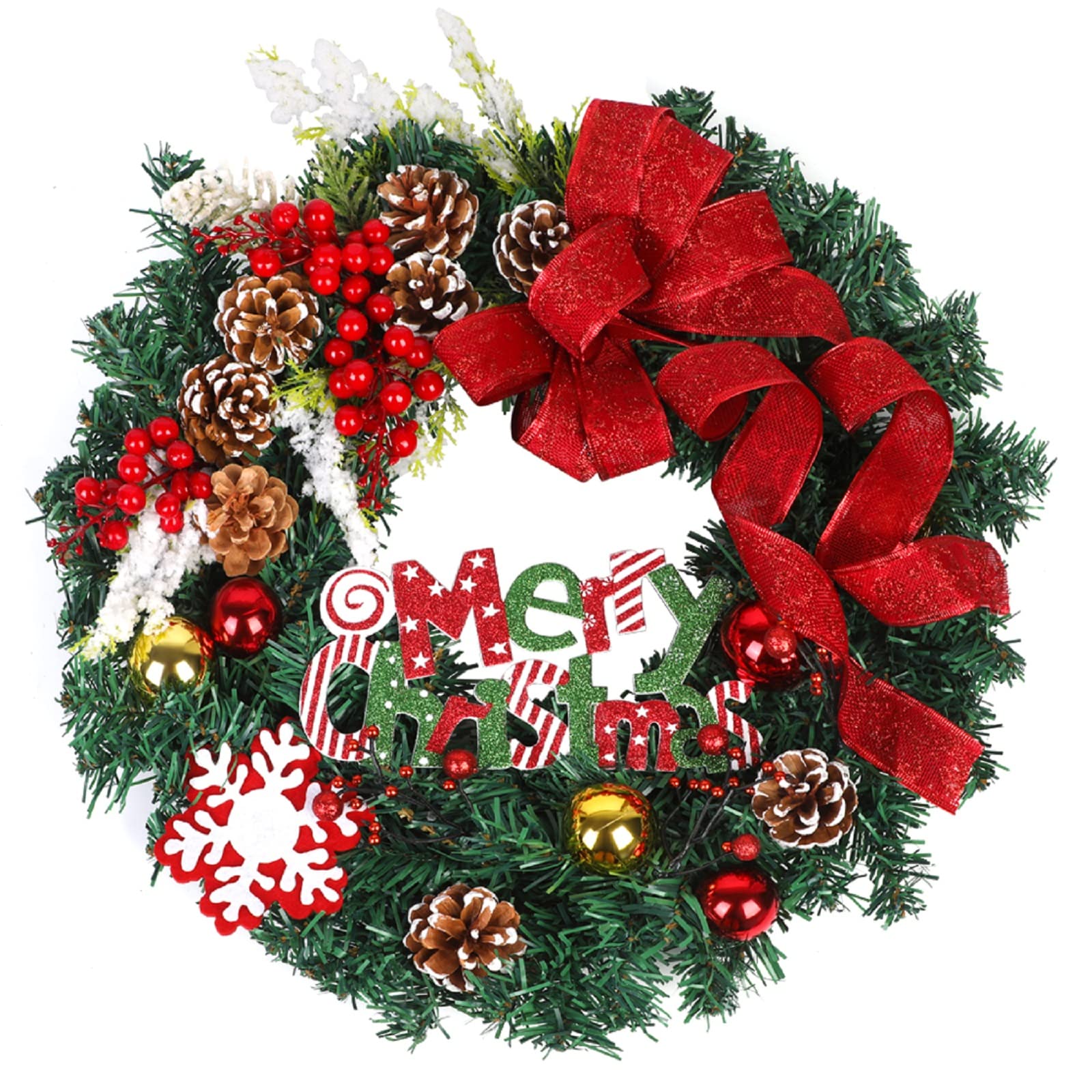 Photo 1 of Souarts 18" Christmas Wreath, Artificial Winter Christmas Red Wreath, Front Door Christmas Wreath for Indoor Outdoor Home Office Wall Wedding Holiday Christmas Decor