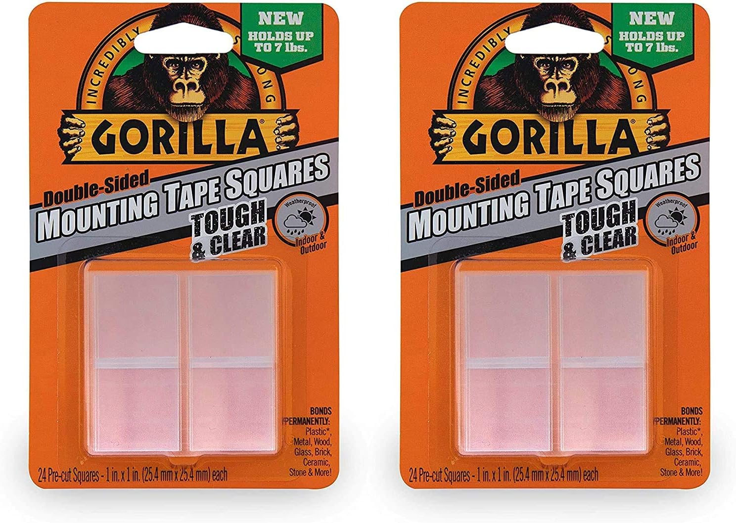 Gorilla Tough & Clear Double Sided Mounting Tape Squares, 24 1" Pre-Cut Squares, Clear, (Pack of 1): Home Improvement