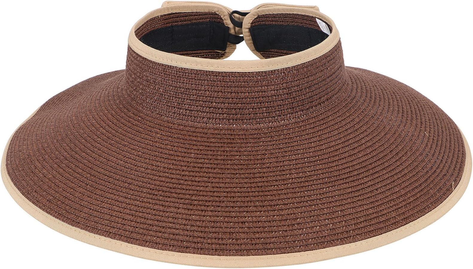 TAUT Women's Roll up Wide Brim Straw Hat Visor with Bow,Coffee Khaki Side