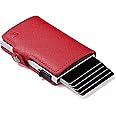 Womens Slim Wallet for Small Purses, Pop Up Wallet with Anti Theft RFID Blocking Credit Card Holder for Women in Red PU Saffiano