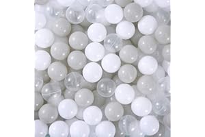 THENESE Ball Pit Balls for Kids, 100 pcs 2.15 Inches Small Size Thicken Soft Plastic Crush Proof Ball Pit Balls BPA Phthalate Free Baby Toddler Toy Ball with 3 Color White Clear and Warm Grey