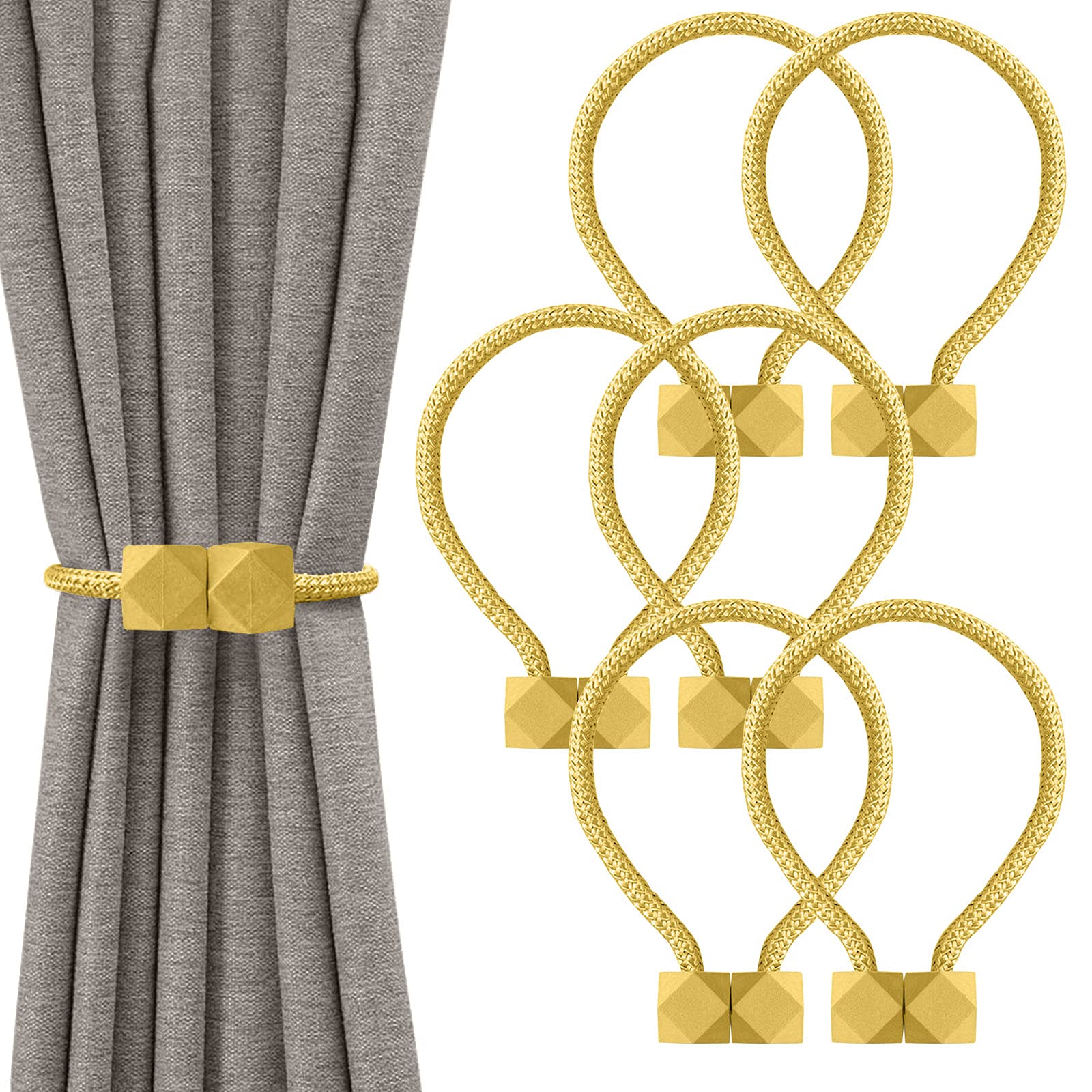6 Pcs Magnetic Curtain Tie Backs, European Curtain Tiebacks Curtain Holdbacks Modern Simple Style Drape Tie Backs, Magnetic Curtain Buckle Clips for Home Hotel Office Window Drapery Decoration(Yellow)
