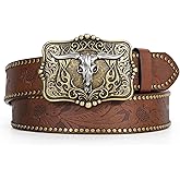 TRIWORKS Leather Belt with Western Buckle - Engraved and Embossed Design for Men and Women