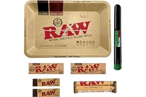 ROLL WITH US DEPOT RAW Rolling Tray Combo Includes RAW Tray, RAW 1 1/4 Rolling Papers, RAW Tips, RAW 79mm Rolling Machine and American Rolling Club Tube (Mini)
