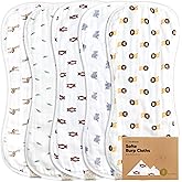 5-Pack Muslin Burp Cloths Baby Boy, Girl - Very Absorbent Baby Burp Cloth Rags, 8-Layers Viscose Derived from Bamboo Cotton Muslin Towel, Super Soft Spit Up Rags, No Shrink Washcloths (The Wild)