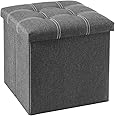 YOUDENOVA 15 inches Storage Ottoman Cube, Foldable Storage Boxes Footrest Step Stool, Padded Seat for Dorm Living Room, Support 300lbs, Line Fabric Grey