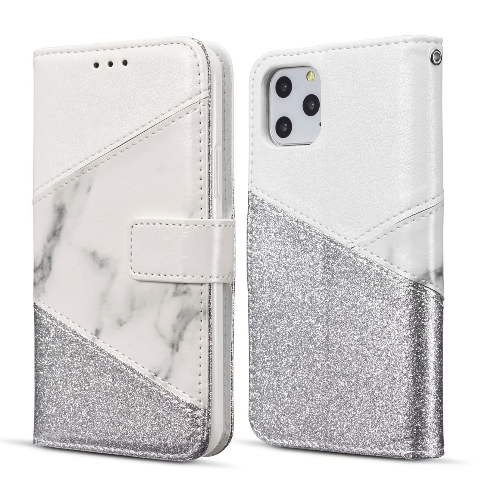 ZCDAYE Case for iPhone 14 Pro, Flip Cover Wallet Phone Case, Premium PU Leather, Ceramic Pattern, Kickstand, White