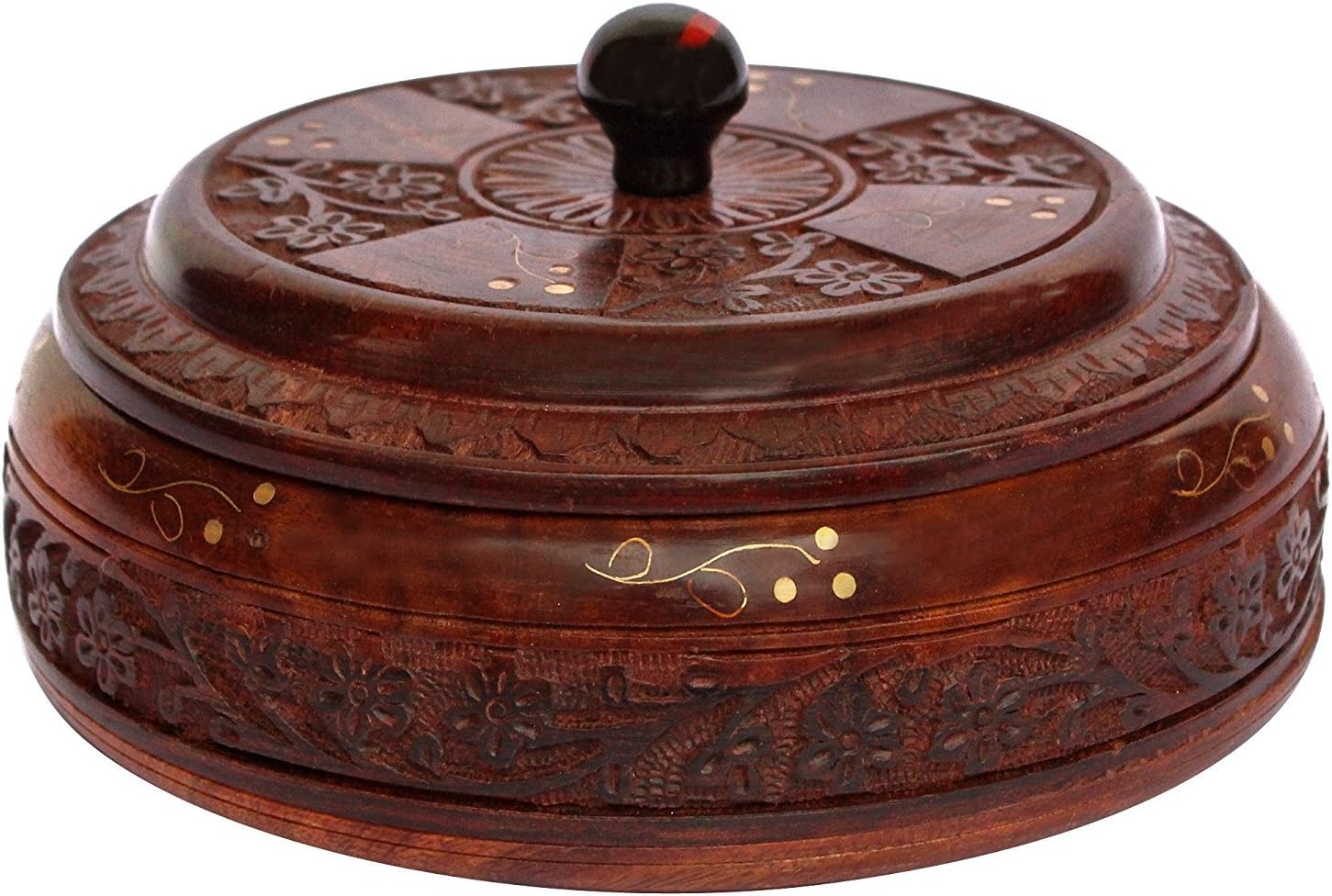 RGrandsons Brown Handcrafted Wooden Serving Pot with Lid (8 Inches)