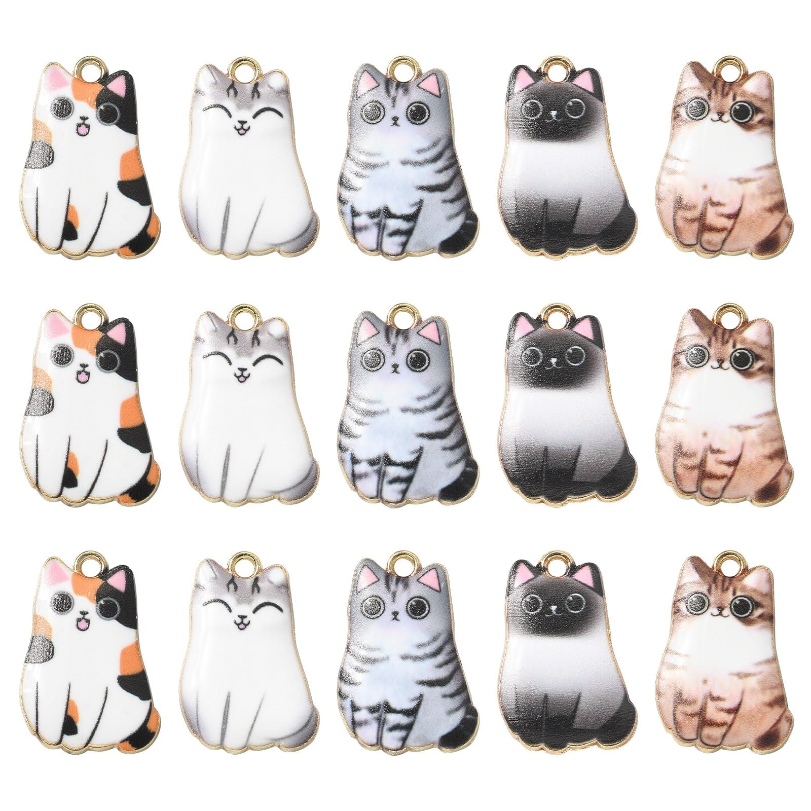 Ipotkitt 30 Pcs 5 Styles Kawaii Pet Kitten Charms Colorful Enamel Cat Charms Cute Animal Cat Shaped Charms Cat Craft Supplies for Jewelry Making