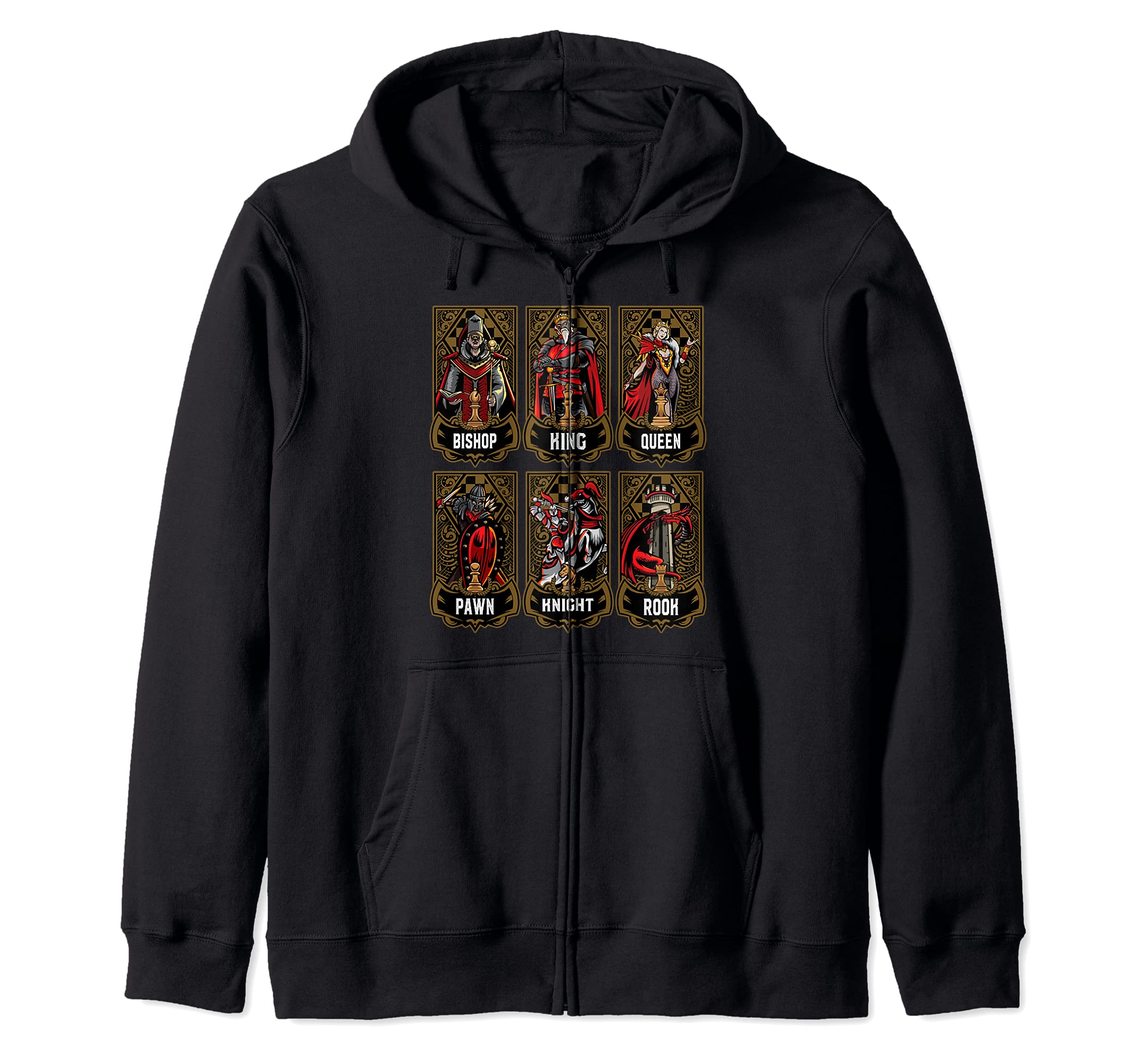 Chess Game Piece Set Chess Club Players Gambit Red Team Zip Hoodie