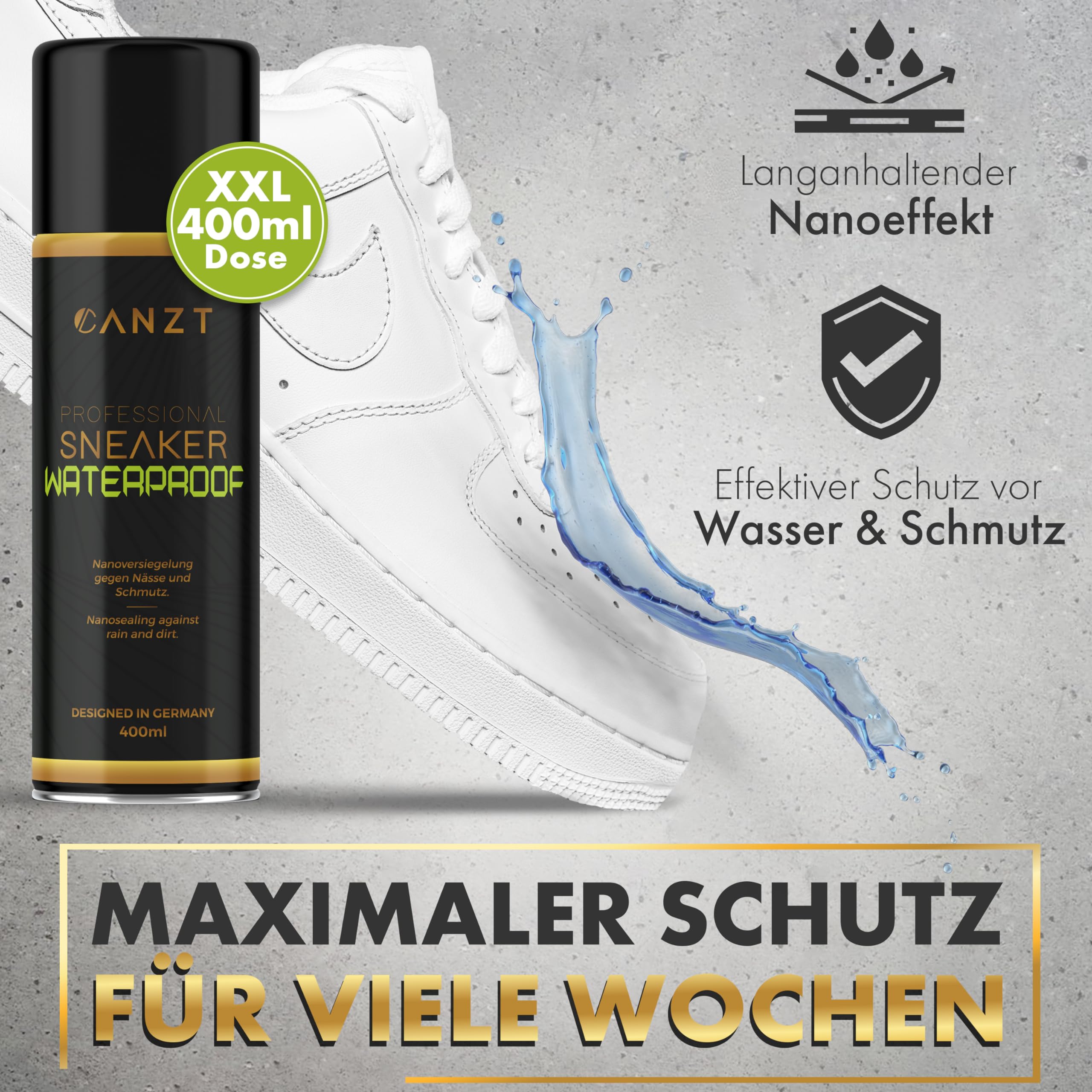 Canzt Imprägnierspray Schuhe 400ml – Schuh Imprägnierung für Wildleder, Leder, Nubuk & Textilien – Wasser- & Schmutzschutz für Sneaker & Outdoor-Schuhe 4