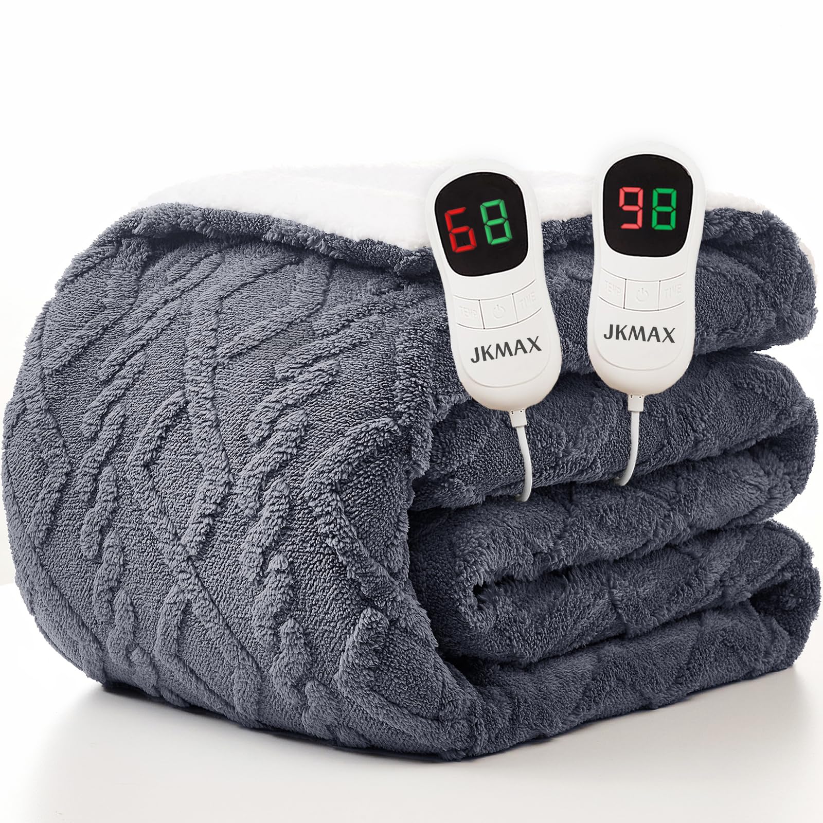 Photo 1 of JKMAX Heated Electric Blanket Queen Size-84"x90" Heating Blanket with 10 Heating Levels & 5 Time Settings Over-Heat Protection,Winter Warmer for Adults with ETL Certification?Grey?
