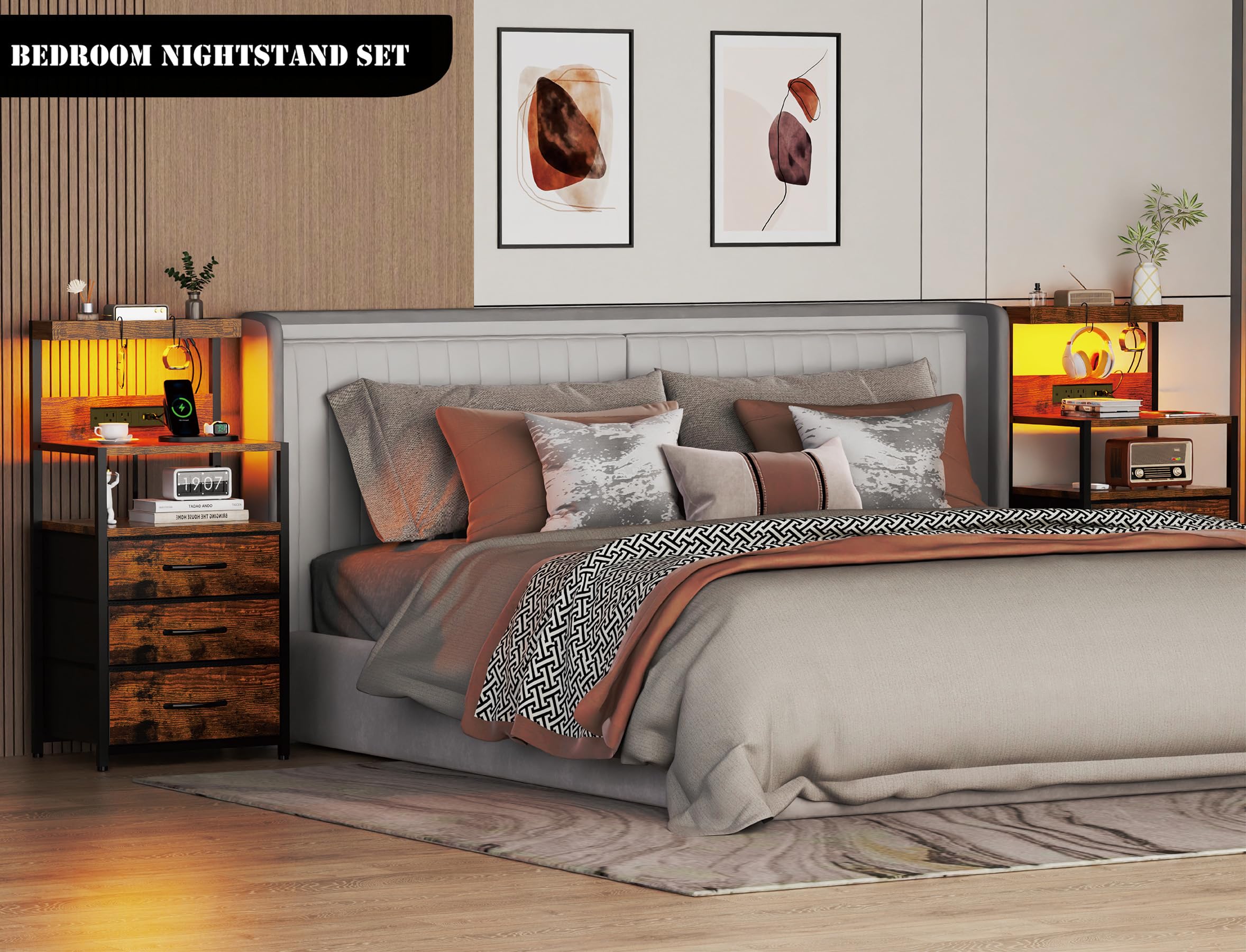 Condition photo showing New/Like New for szlhanjz nightstands set of 2 with outlet and usb c port, bedroom night stand with led lights and 3 