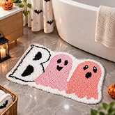 Tinideya Pink Halloween Decor Cute Ghost Bath Rug Decorative Boo mat | Non Slip, Washable, Water Absorbent Doormat for Kitchen Bathroom Bedroom Living Room, Cute Gothic Decor