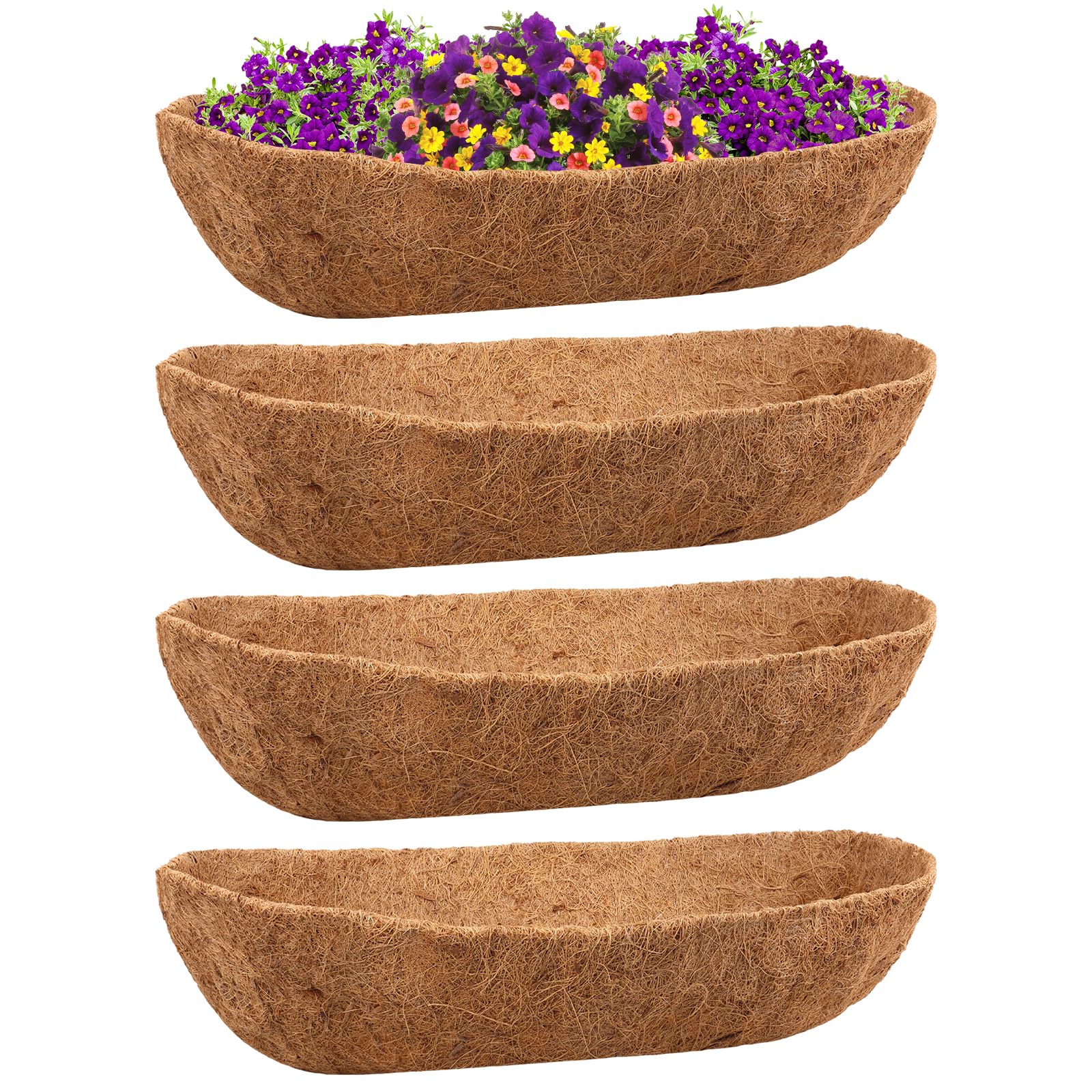 Photo 1 of Riare 4 Pack 36 Inch Trough Coir Liners for Planters, Pre-Formed Coconut Coir Replacement Natural Coco Fiber Window Box Liners for Wall Planter, Window Basket Deck Railing Planter