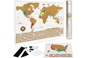 InnovativeMap Scratch Off World Map Poster and Deluxe United States Map - Includes Complete Accessories Set & All Country Flags - Premium Wall Art Gift for Travelers - Map of the World, White Map