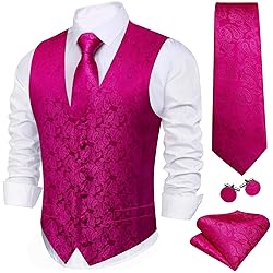 Barry.Wang Hot Pink Vest for Men Paisley Silk