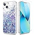 Caka for iPhone 13 Case, iPhone 14 Case Glitter with Screen Protector for Women Girls Liquid Bling Sparkle Floating Quicksand Transparent TPU Phone Case for iPhone 13 14 - Blue Purple
