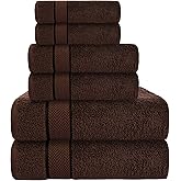 CRAFTBERRY - 6 Piece Luxury Bathroom Towels Set - 100% Cotton, Dark Brown/Chocolate, Includes 2 Bath Towels, 2 Hand Towels, and 2 Washcloths - Quick Dry, Absorbent, Plush, Soft