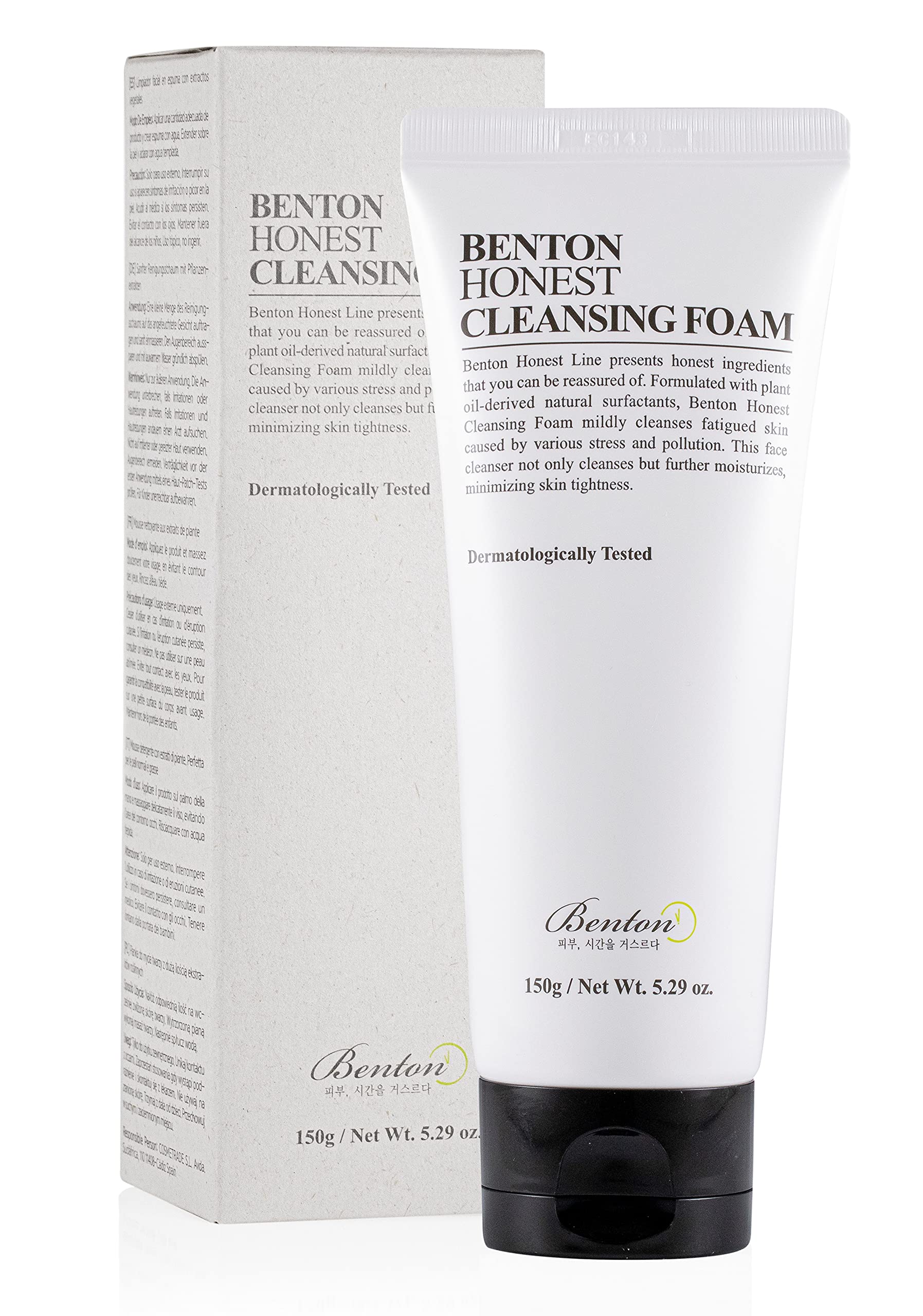 BENTON Honest Cleansing Foam 150g (5.29 oz.) - Camellia Japonica Seed Oil & Palm Oil Contained Hydrating Foaming Cleanser, Creamy and Fine Elastic Bubbles, Pore Care, Deep Cleansing without Irritation