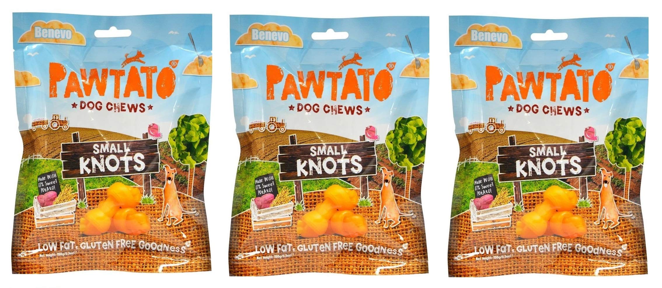 Benevo | Pawtato Knots - Dog Chews | 3 x 150g