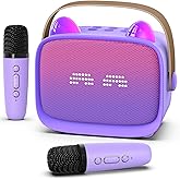 Mini Karaoke Machine Toys Gifts,Kids Portable MP3 Player with 2 Wireless Microphone and LED,Christmas Birthday Gifts for Girls Boys 3 4 5 6 7 8+ Year Old (Purple)