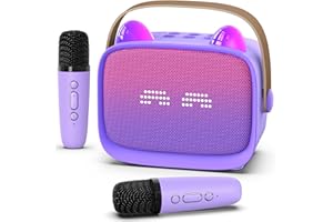 OKALOKA Mini Karaoke Machine Toys Gifts,Kids Portable MP3 Player with 2 Wireless Microphone and LED,Christmas Birthday Gifts for Girls Boys 3 4 5 6 7 8+ Year Old (Purple)